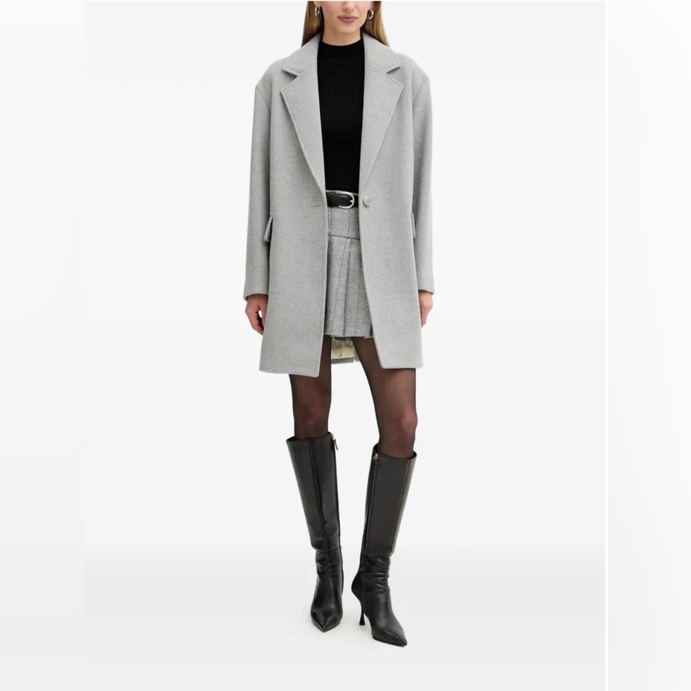 Hugo Boss Calesara2 Wool Blend Coat 6 Gray Black Label Long Jacket NWT